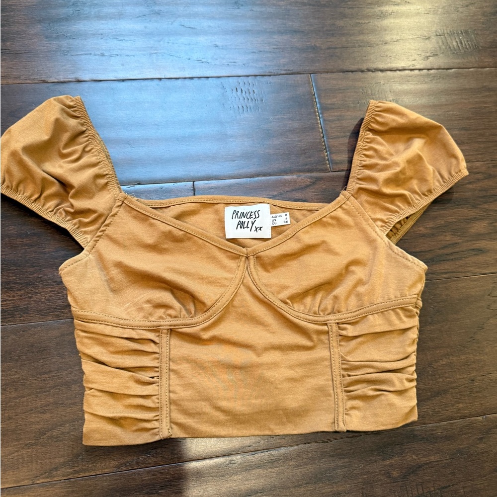 Princess Polly Caramel Puff-Sleeve Crop Top